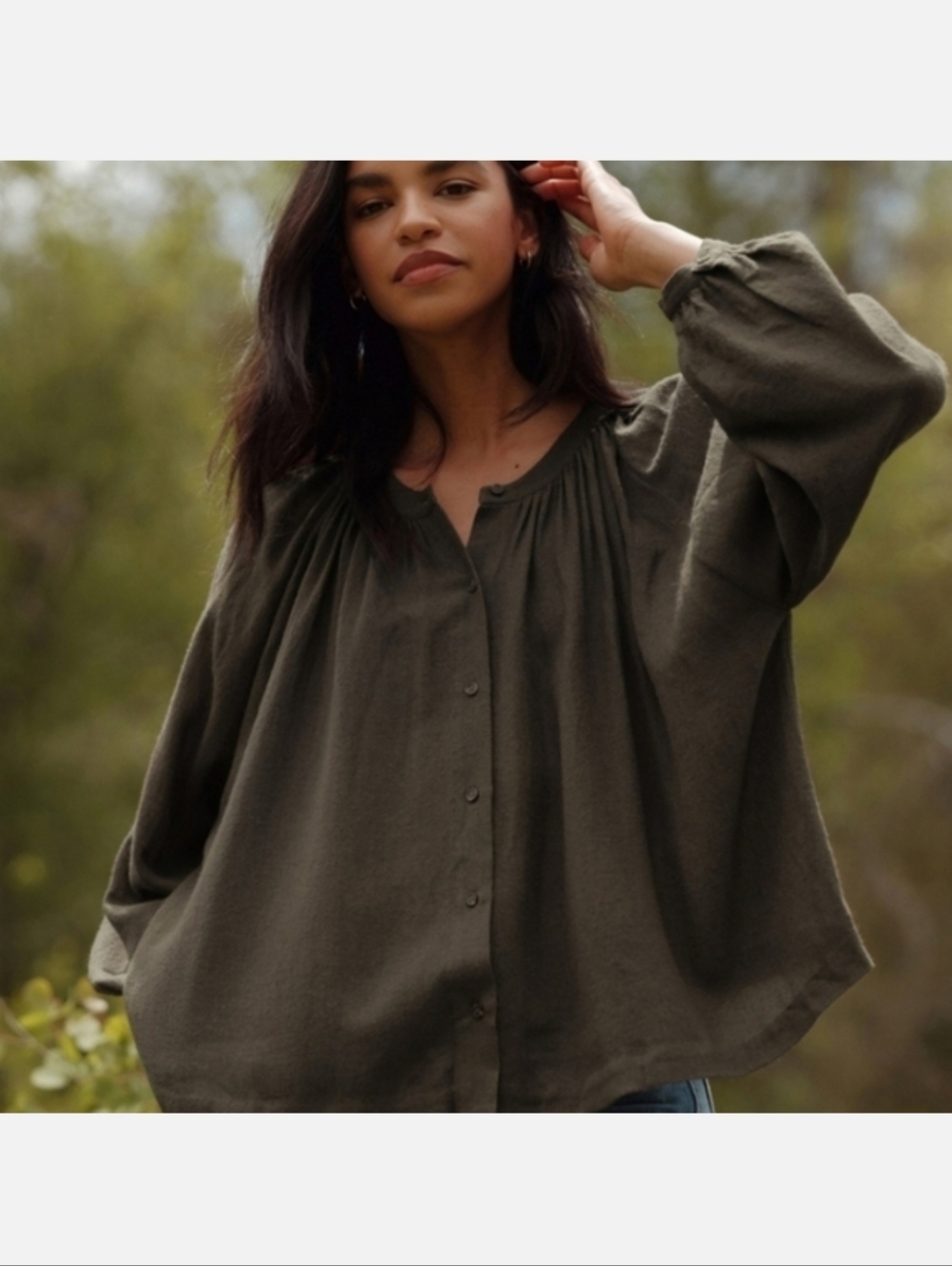 JENNI KAYNE WILLOW BLOUSE IN OLIVE GREEN